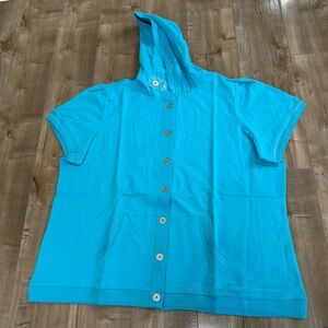 NEW Sport Savvy Short Sleeve Button Front Jacket Women 2XL Blue Athleisure